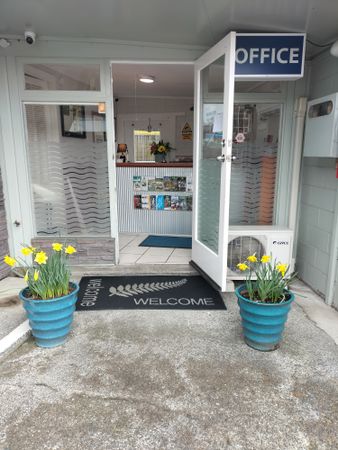 office with daffodils in bloom